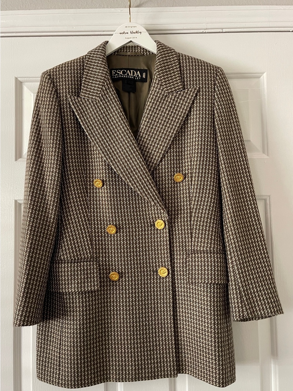 Vintage Escada Metallic Houndstooth Double-Breasted Blazer